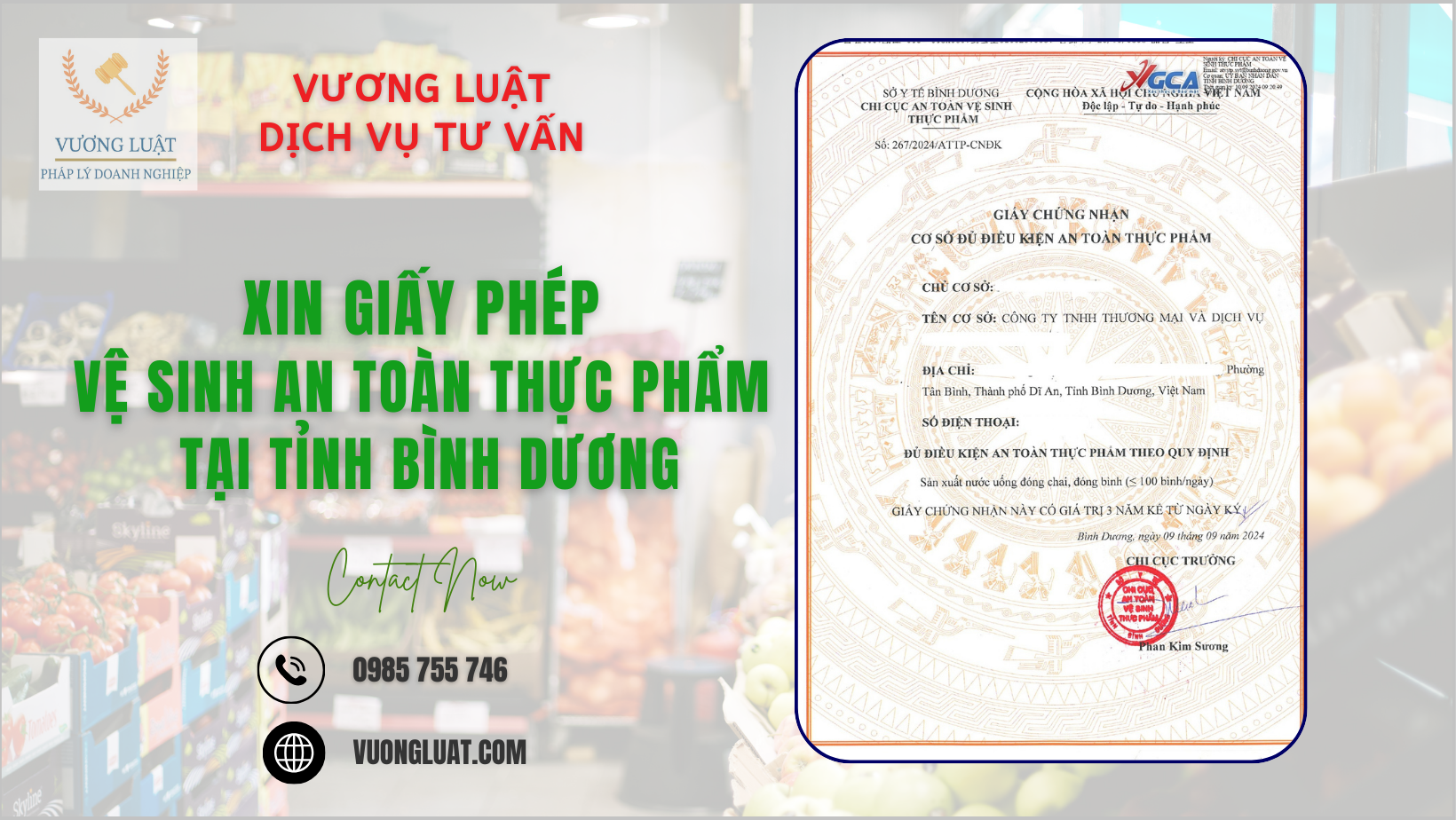 XIN GIẤY PHÉP VỆ SINH AN TOÀN THỰC PHẨM TẠI TỈNH BÌNH DƯƠNG